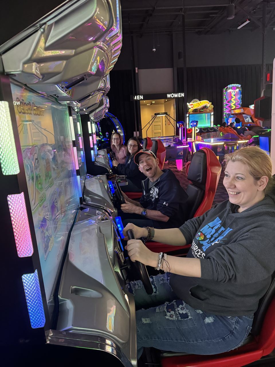 A group of people at an arcade