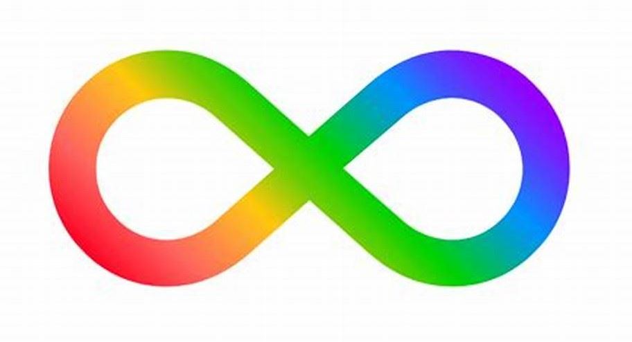 An infinity sign in rainbow colors, the symbol of Autism Acceptance.