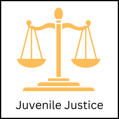 A drawing of the scales of justice with the caption, "Juvenile Justice"